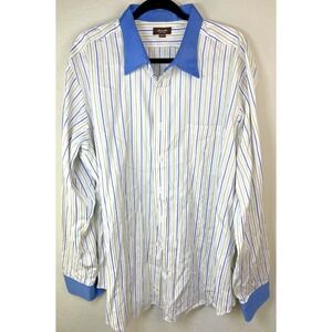 Hamilton Shirt Blue Collar Cuff VerticalStriped Button-Down Dress Shirt L May 08
